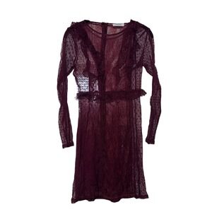 Pieces Burgundy Lace Sheer Mini‎ Dress Womens M